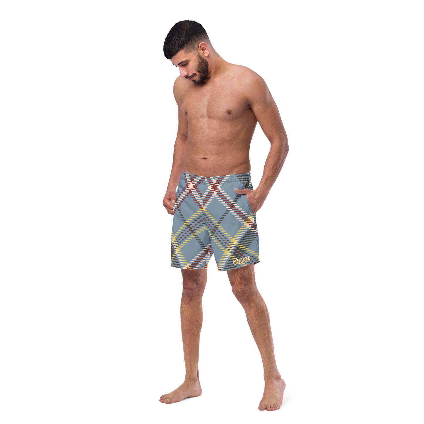 Beer Me! Plaid Men's Swim Trunks